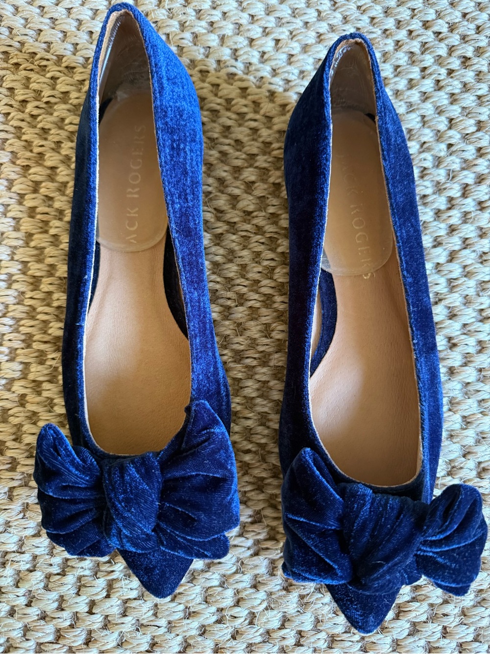 Jack Rogers Deep Blue Velvet Pointed-Toe Bow Flats